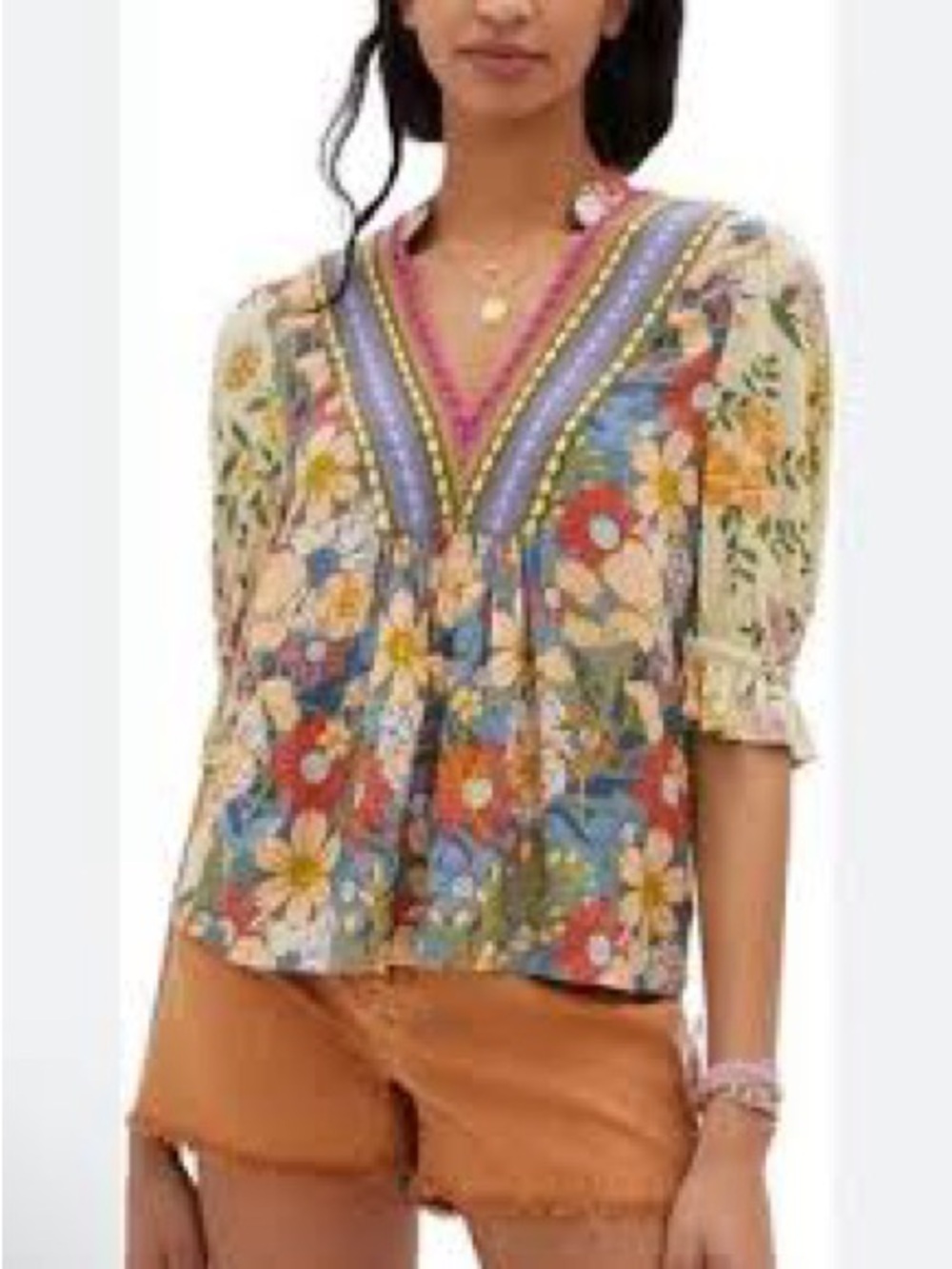 Floral Bohemian V‑Neck Tunic Top in Multi